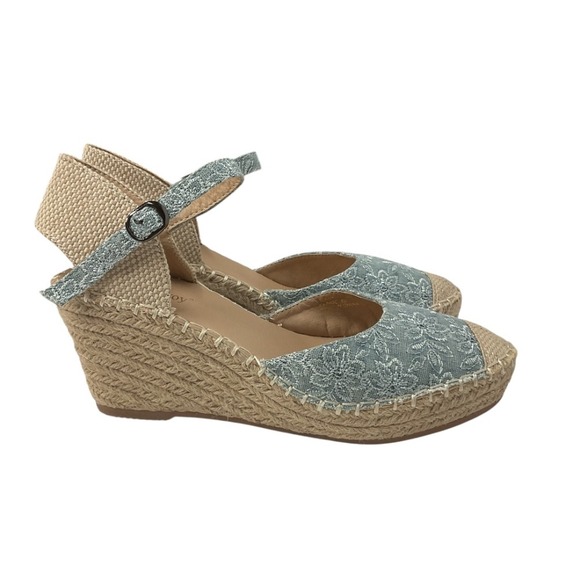 Alexis Leroy Espadrille Wedge Sandals Ankle Strap Floral Blue Size 38‎ - Picture 1 of 13